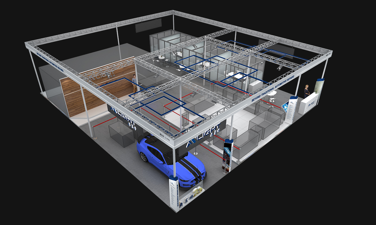 汽車展臺設計圖片的鳥瞰圖